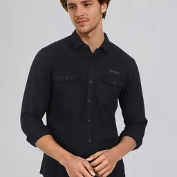 Wrangler Men Cutaway Collar Solid Cotton Casual Shirt-image-11