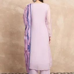 Anouk Floral Embroidered Panelled Thread Work Kurta With Palazzos & Dupatta image 3