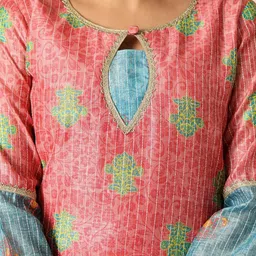 SUAAC Ethnic Motifs Printed Chanderi Silk Kurta With Trouser & Dupatta image 4
