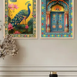 Kotart Green & Blue 2 Pieces Traditional Peacock Wooden Wall Arts-image-63