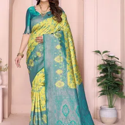 WOVENSTOCK Ethnic Motifs Zari Art Silk Handloom Kanjeevaram Saree-picture-22