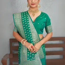 PEACH PIPER Ethnic Motifs Woven Design Zari Banarasi Saree-image-79