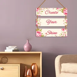 WallDaddy Beige & Pink Printed Wooded Wall HangingDecor-image-49