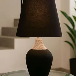 Homesake Black & Camel Brown Ceramic Industrial Frustum Shaped Table Lamp-picture-19