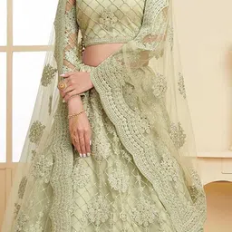 BAESD Girls Embroidered Semi-Stitched Lehenga & Unstitched Blouse With Dupatta image 3