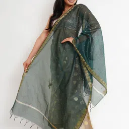 Karthav Fashion Floral Woven Design Chanderi Dupatta With Zari image 3