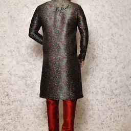 RANAK Men Floral Woven Design Regular Kurta with Churidar image 3