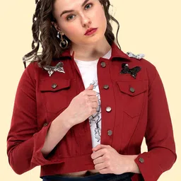 MONTREZ Women Crop Denim Jacket with Embroidered-picture-42