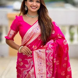KALINI Magenta Silk Blend Woven Design Sarees image 3
