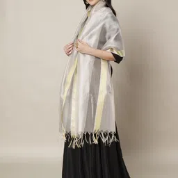 MUFFLY Striped Cotton Silk Dupatta image 3