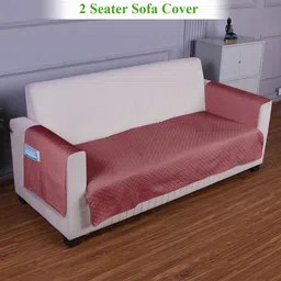 HOKIPO Pink Quilted Polyester 2 Seater Sofa Seat Mat & 2 Armrest Covers With Pockets-picture-10