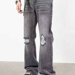 StyleCast x Revolte Men Flared Slash Knee Light Fade Jeans image 2