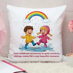 THE QUIRKY HOME White & Pink Printed Square-Shaped Rakshabandhan Gift Pre-Filled Cushion-image-86