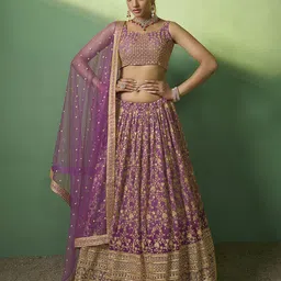 Fusionic Embroidered Sequinned Semi-Stitched Lehenga & Unstitched Blouse With Dupatta-image-48