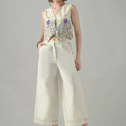 HERE&NOW Embroidered Pure Cotton Waistcoat & Trousers Co-Ord Set-picture-16