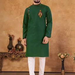 FLORESA Men Ethnic Motifs Embroidered Cotton Kurta with Pyjamas-picture-12