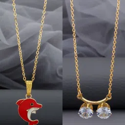 SZN Set Of 2 Stainless Steel Gold-Plated Artificial Stones Studded Necklace-picture-32