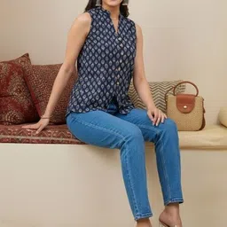 GULMEHAK Print Mandarin Collar Ethnic Cotton Top image 3