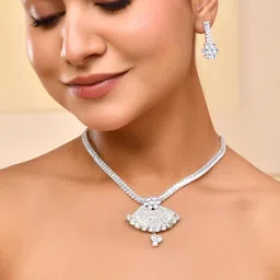 anouk Silver Plated CZ Stone Studded Designer Jewellery Set image 4