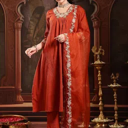 Stylum Women Solid Embroidered Anarkali Kurta with Trousers & Dupatta-picture-31