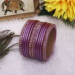 TAJ BRIDAL STORE Set Of 12 Kundan Studded Bangles-image-10