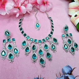 VATSALYA creation Rhodium-Plated Artificial Stone Studded Jewellery Set-picture-29