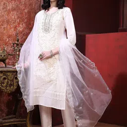 KALINI Embroidered Regular Sequinned Chanderi Silk Kurta with Trousers & With Dupatta image 4