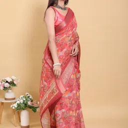 DAATAR Floral Printed Zari Border Saree image 4