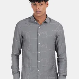 Blu MNKY Men Spread Coller Slim Fit Ethnic Motifs Self Design Casual Shirt-picture-12