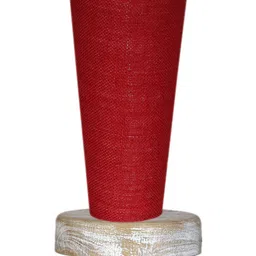 Devansh Maroon Jute Cylinder Table Lamps With Brown Round Wood Base image 3