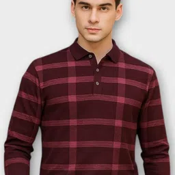 FAOES Men Checked Polo Collar Cotton T-shirt-picture-40