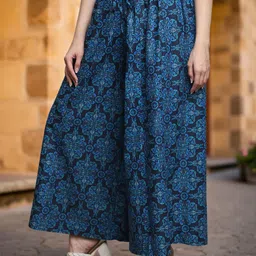 Jinfo Women Floral Printed Flared Knitted Ethnic Palazzos-picture-21
