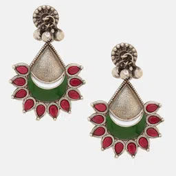 Priyaasi Silver-Plated Stone Studded Contemporary Oxidised Drop Earrings image 3
