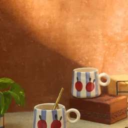 WEAVING HOMES Blue & Red Printed Ceramic Glossy Mugs Set of Cups and Mugs image 2