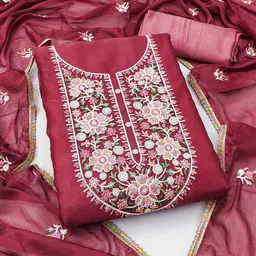 SAINOOR Embroidered Organza Semi-Stitched Dress Material-picture-34