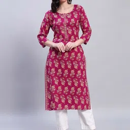 GREYSHADE Floral Printed Notch Neck Straight Kurta-picture-25