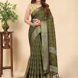 SSHAGUN LIFESTYLE Green Printed Bollywood Cotton Silk Saree-image-85