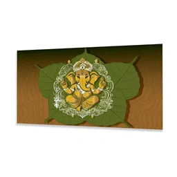 nestroots Brown & Green Divine Ganesha on Peepal Leaf Care Canvas Painting Wall Art image 4