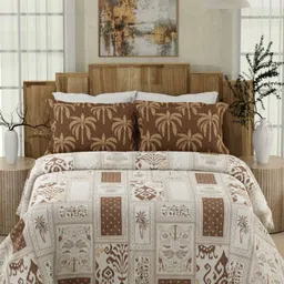 Boutique Living India Gardenia Augusta Brown Cotton King Bedsheet Set 2.74 m x 2.74 m-picture-6