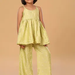 The Mini Trunk Girls Floral Embroidered Shoulder Straps Empire A-Line Kurti With Palazzos image 2