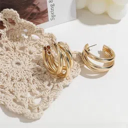 Zaphariq Gold Plated Shiny Triple Circular Hoop Earrings image 4