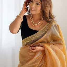 HERE&NOW Embellished Zari Saree With Unstiched Blouse Piece image 4