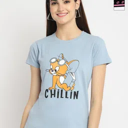 Tromko Women Pack of 2 Tom & Jerry Graphic Printed Round Neck Cotton Regular Fit T-shirts-image-69