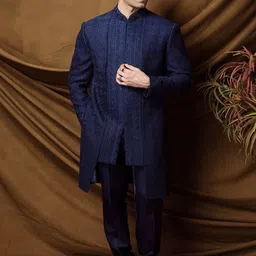 charchaand Men Geometric Embroidered Mandarin Collar Sherwani Set-picture-42