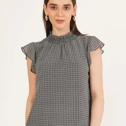 IX IMPRESSION Women High Neck Printed Flutter Sleeves Top-picture-12