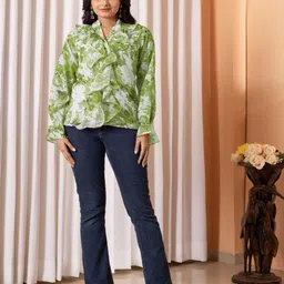 Tilton Women Floral Printed Ruffles Mandarin Collar Regular Fit Top image 2