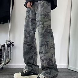 KPOP Men Camouflage Printed Original Regular Fit Mid-Rise Trousers-picture-3