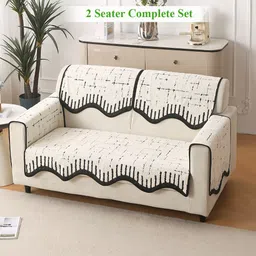 HOKIPO Off-White Luxruy Supple Sofa Wavy Mat 2 Seater Complete Set-image-1