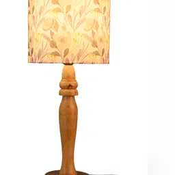 green girgit White Printed Wood Quirky Cylindrical Shaped Table Lamp image 3