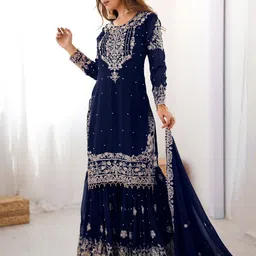 ODETTE Women Ethnic Motifs Embroidered Stitched Kurta Set image 2